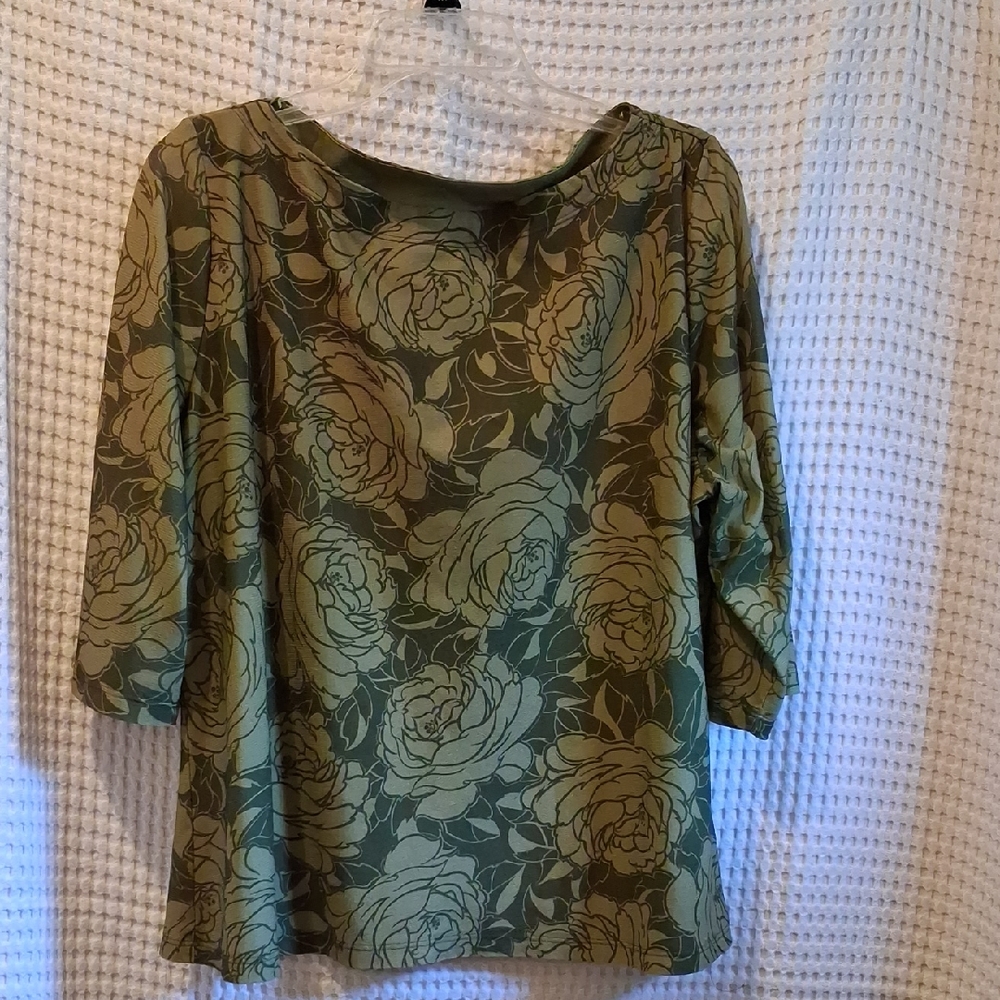 M Oliver Green Floral Women's Blouse Sz M
